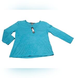 Company Ellen Tracy Teal 3/4 Sleeve Blouse Sheer Paisley Size M